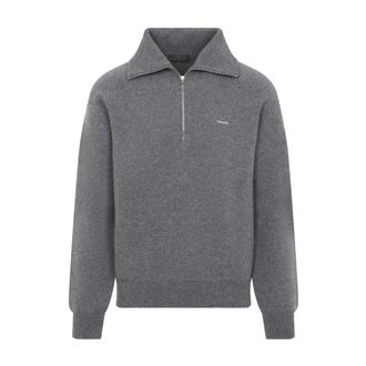 Prada Knit Polo - Heren - Sweatshirts & Hoodies - Grijs - Maat: L Wol