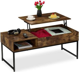 Relaxdays Tavolino da Salotto Contenitore, Tavolo Basso da Caffè con Scomparto Portaoggetti, hlp: 45x110x50 cm, Marrone - Relaxdays