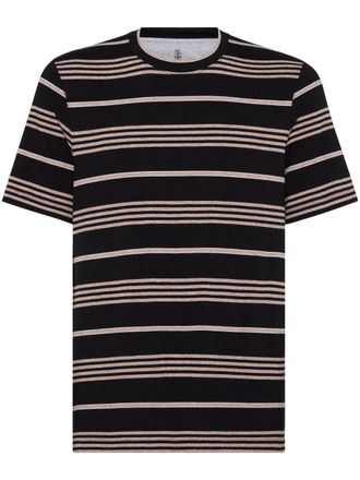 Brunello Cucinelli Gestreept katoenen T-shirt - Zwart