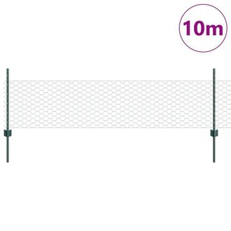 Berkfield Home Green Fence Posts 11 pcs U-Channel Green 80 cm Steel, Hexagon Fen