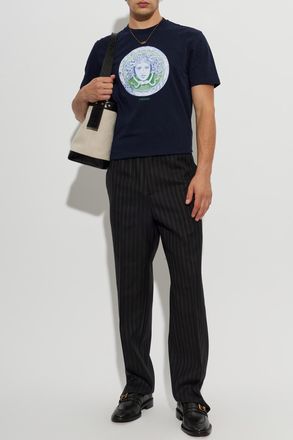 Versace Cotton T-shirt With Print, Mens, Navy Blue