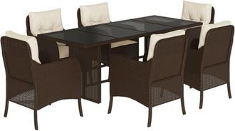 vidaXL Set Comedor De Jard&iacute;n 7 Pzas Con Cojines Rat&aacute;n Sint&eacute;tico Marr&oacute;n Vidaxl