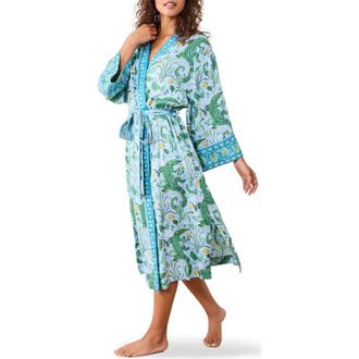 Printfresh Satin Robe in Blue Lagoon at Nordstrom, Size Xx-Small