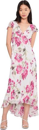 Calvin Klein Flutter Sleeve Chiffon Floral Aline Midi Womens Dress Rose : 14, Polyester