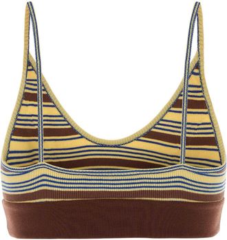 Fendi Striped Ribbed Cotton Crop Top - Brown