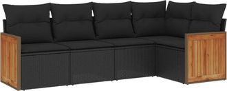 vidaXL Vidaxl - Set De Muebles De Jard&iacute;n 5 Pzas Y Cojines Rat&aacute;n Sint&eacute;tico Negro
