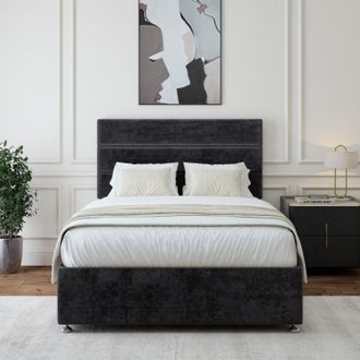Bedmaster Luxury Velvet Divan Base & Lined Headboard in Black | Size: King