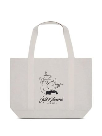 Maison Kitsun&eacute; Barista Fox print tote bag - White