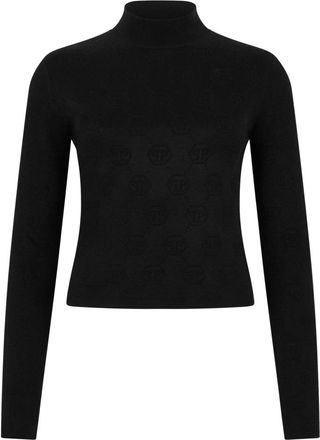 Philipp Plein Turtle Neck LS Monogram - Dames - Coltruien - Zwart - XS - Wol - Truien & Vesten