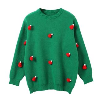 Generic Womens Christmas Knit Sweater Casual Christmas Jumper Women Crew Neck Slouchy Style Sweater Daily Winter Knitwear Green
