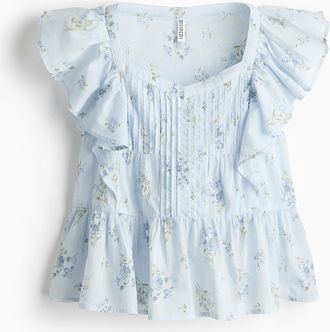 H&M Baumwolltop mit Volants - Hellblau/Gebl&uuml;mt
