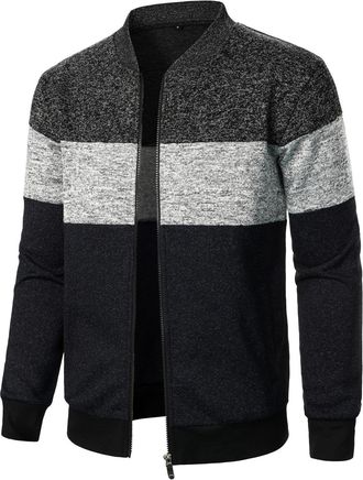 Generic Mens Cardigans Fleece Hoodies for Men Cardigan Ribbed Knit Sweater Full Zip Stand Up Collar Jumpers Long Sleeve Thick Pullover Regular Fit Mens Brown 