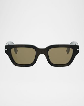 Fendi Men & apos;s Selleria Acetate Three-Stitch Rectangle Sunglasses