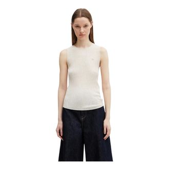 Maison Kitsun&eacute; Ribbed-knit Patch Top - Dames - Tops - Beige - Maat: L Katoen