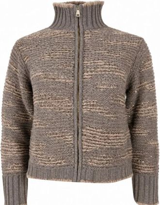 Fabiana Filippi C&aacute;rdigan con cremallera y punto intarsia con lentejuelas - Knitwear - Mujer - Marr&oacute;n - XS