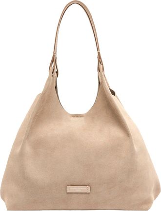 Gianni Chiarini Suede Shoulder Bag with Hammered Leather Trim and Dual Handles