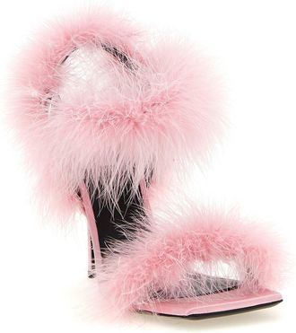 Moschino Womens Feathered Viscose Stiletto Sandal Pink Silk