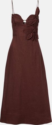 Farm Rio Appliqu&eacute; linen midi dress