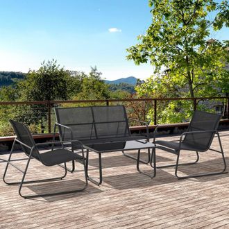 OUTSUNNY 4 Piece Garden Furniture Set Patio Sofa Set w/ Chairs, Glass Top Table in Black