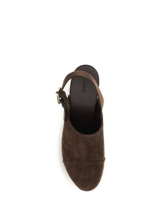 Chlo&eacute; Womens Wedge Clogs Jeannette Chocolate Brown Calf Leather Sandal