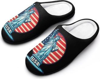 Generic USA Flag New York City Womens Slippers Warm House Slippers Indoor House Shoes with Anti-Skid Rubber Sole