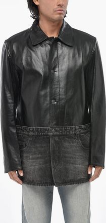Diesel Leather Coach Jacket L-BRETCH With Denim Insert Diesel