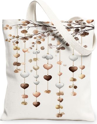 Generic Floral Hearts Canvas Tote Bags, Elegant Heart Design Reusable Grocery Bags, Lightweight Washable Shoulder Strap Canvas for, White, 13x15 Inch