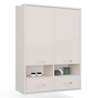 Topeshop Nina W2d2p2s - Mueble De Ba&ntilde;o Suspendido - 2 Puertas, 8 Estantes Y 2 Cajones - 66x90x30 Cm - Cachemire
