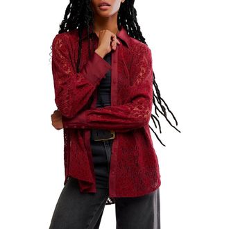 Free People Faith Lace Button-Up Shirt in Cabernet at Nordstrom Rack, Size X-Small