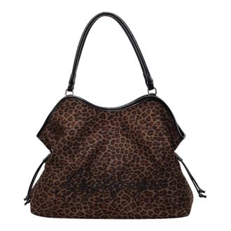 Generic Cymwer Women Leopard PU Shoulder Bag Retro Tote Handbag Large Capacity Daily (Coffee) (Coffee)