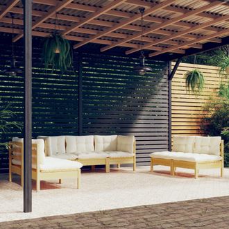 vidaXL Muebles De Jard&iacute;n 7 Pzas Y Cojines Madera Maciza De Pino Crema Vidaxl