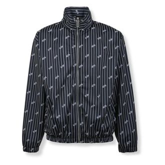 GCDS Light Jackets, male, Black, Size: L Pinstripe Jacket with All-Over Logo