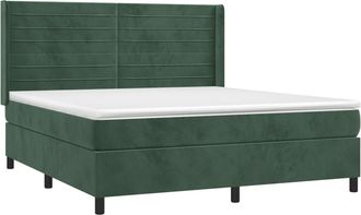 vidaXL Vidaxl - Cama Box Spring Colch&oacute;n Y Led Terciopelo Verde Oscuro 160x200cm