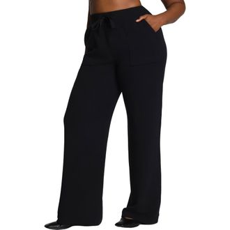 Spanx AirEssentials Wide Leg French Terry Rib Pants in Very Black at Nordstrom, Size X-Large
