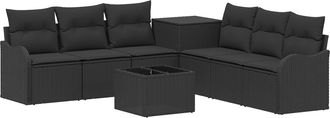 vidaXL Juego De Sof&aacute; 8 Uds. Negro Rat&aacute;n Sint&eacute;tico Y Acero Vidaxl