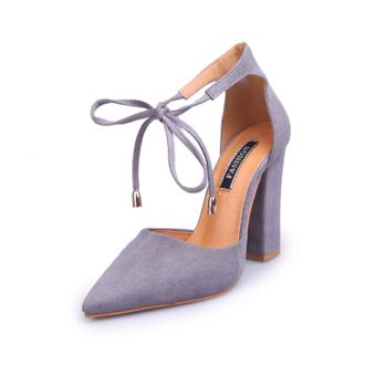 Generic Elegant High Heels for Women Stylish Lace Up Pointed Toe Chunky Suede Heels for Versatile Comfort and Elegance, gray, 8.5 UK