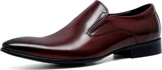 Generic Mens Pointed Toe Formal Dress Shoes Comfort Slip on Loafers Low Block Heel Wedding Party Prom Shoes,Burgundy,4.5 UK