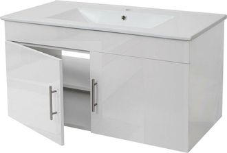 Hhg Hhg - Lavabo + Mueble Bajo Lavabo 241, Lavabo Lavabo, Certificado Mvg, Alto Brillo 90cm, Blanco
