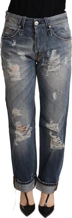 Acht Womens Boyfriend Jeans Distressed Ripped - Blue Cotton - Size 26 (Waist)