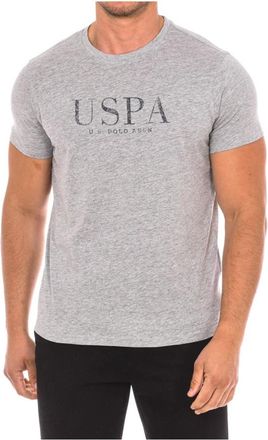 U.S.Polo Association T-shirt met Korte Mouwen en Geribbelde Halslijn - Heren - T-shirts - Grijs - 2XL - Katoen - Tops