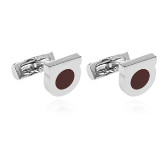 Ferragamo Cufflinks & Tie Clips, male, Gray, Size: ONE SIZE Logo-Shaped Cufflinks