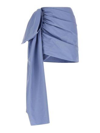 Self Portrait Blue Cotton Tie Side Mini Skirt