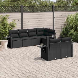 vidaXL Set De Comedor De Jard&iacute;n 7 Pzas Y Cojines Rat&aacute;n Sint&eacute;tico Negro Vidaxl