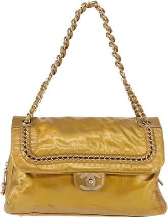 Chanel Luxe Ligne Flap Bag Patent Gold Leather Bag (Pre-Owned)