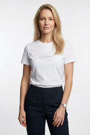 Calvin Klein Jeans T-Shirt CALVIN KLEIN JEANS CLASIC MONOLOGO TEE, Damen, Gr. XXL (46), hellwei&szlig;, Web, Obermaterial: 100% Baumwolle, unifarben, regular fit normal, Rundh