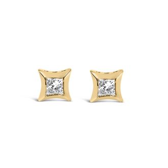 House of Brilliance 10K Yellow Gold 1/5 Cttw Invisible Set Princess-Cut Diamond Stud Earrings (H-I Color, SI2-I1 Clarity)