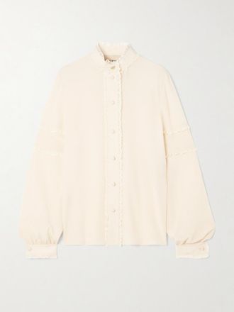 Valentino Garavani Blusa In Cr&ecirc;pe De Chine Di Seta Con Finiture In Pizzo - Crema