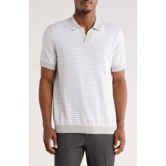 14th & Union Short Sleeve Johnny Collar Knit Top in Grey- White Evan Stripe at Nordstrom Rack, Size Xx-Large