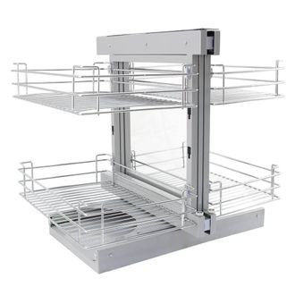 MonsterShop KuKoo LH Magic Corner Kitchen Pull Out Baskets, Slide Out 80-90cm Unit, 4 Metal Storage Drawers in Silver