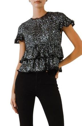 endless rose Sequin Babydoll Top in Black at Nordstrom Rack, Size X-Small